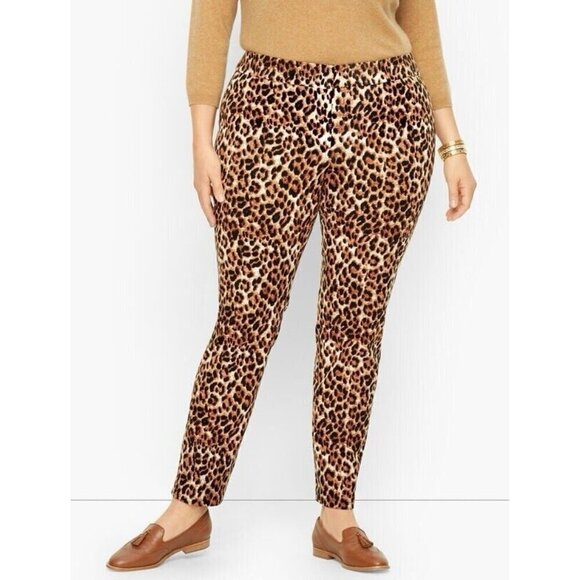 Talbots Womens Chatham Ankle Pant Sz 16W Tan Fun Leopard Animal Print Slim Leg - Picture 1 of 9